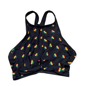 Sirena‎ Brand Black Bikini Top with rainbow Hearts High Neck Size Small
